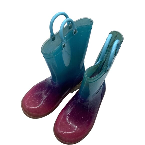 JOSMO Kids Unicorn Glitter Ombre Rain Boots Handles Size 8 Blue Pink Light Up - Picture 7 of 7